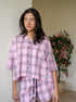 Women Summer Pajama set checkered Pink x Grey T-shirt + Shorts